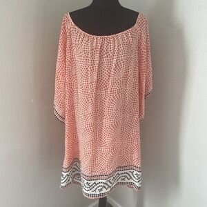 TOLANI Womens Sz M Orange 100% Silk Mosaic Dress Kimono Sleeve Boho Resort READ